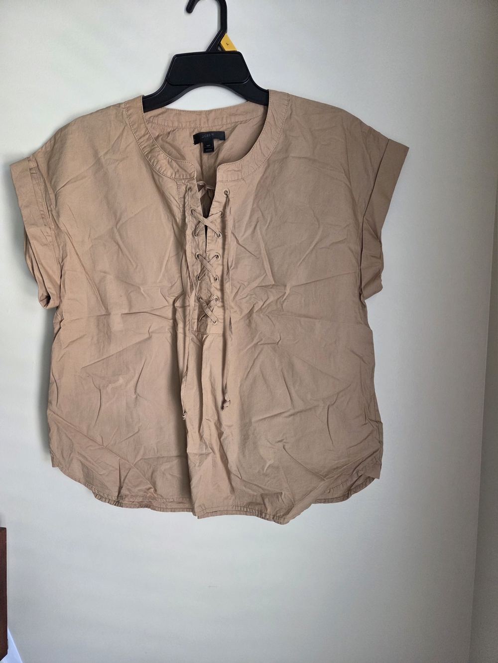Lace-Up Short Sleeve Blouse - Khaki